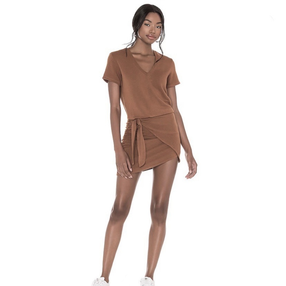 Monrow Super Soft V Neck Wrap Tie Mini Dress